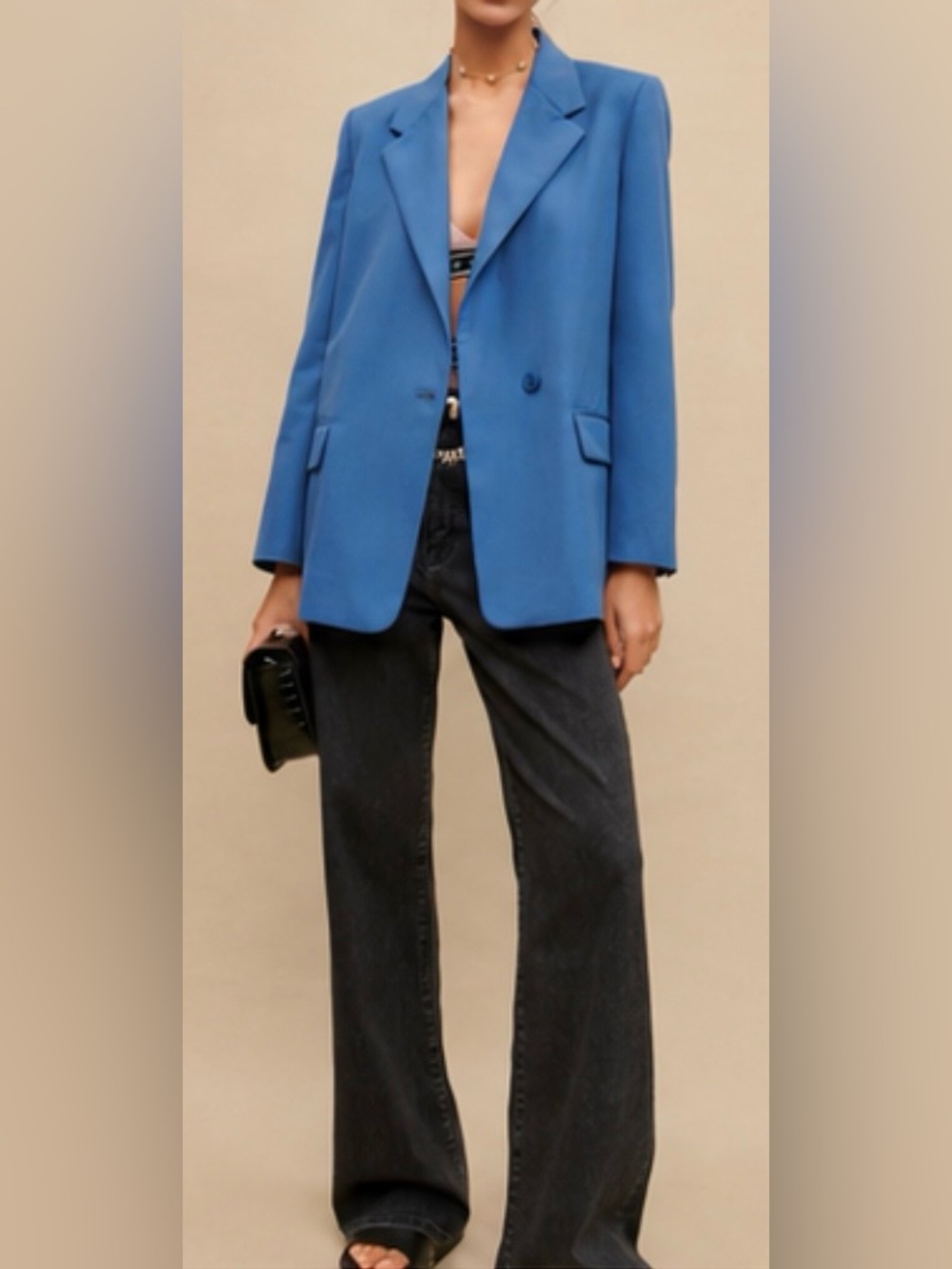 Maje Blue Straight Tailored Blazer Wool Blend FR 38 US M